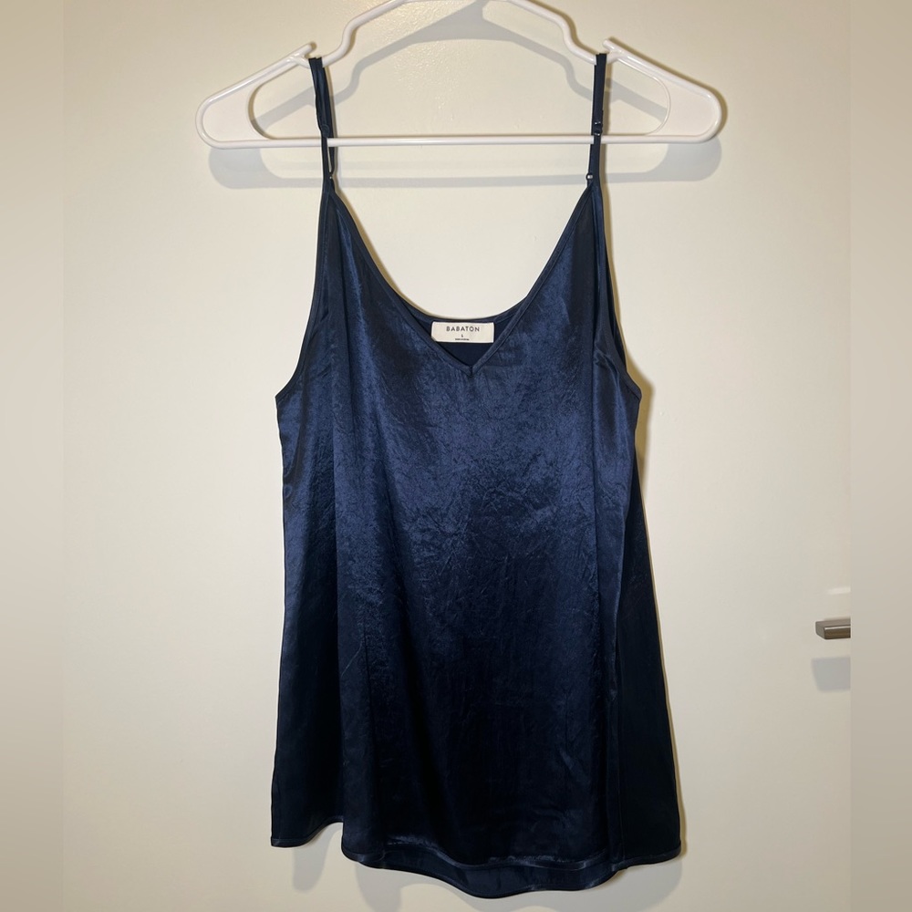 Aritzia Navy Blue Satin Top